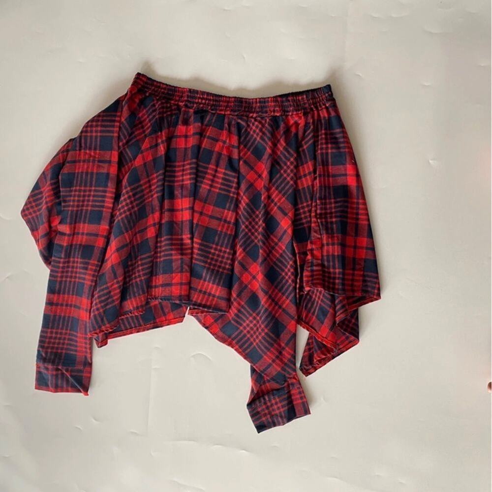 Aceshin Womens Flare Skirt Black Red  Plaid Stretch Handkerchief Hem XXL